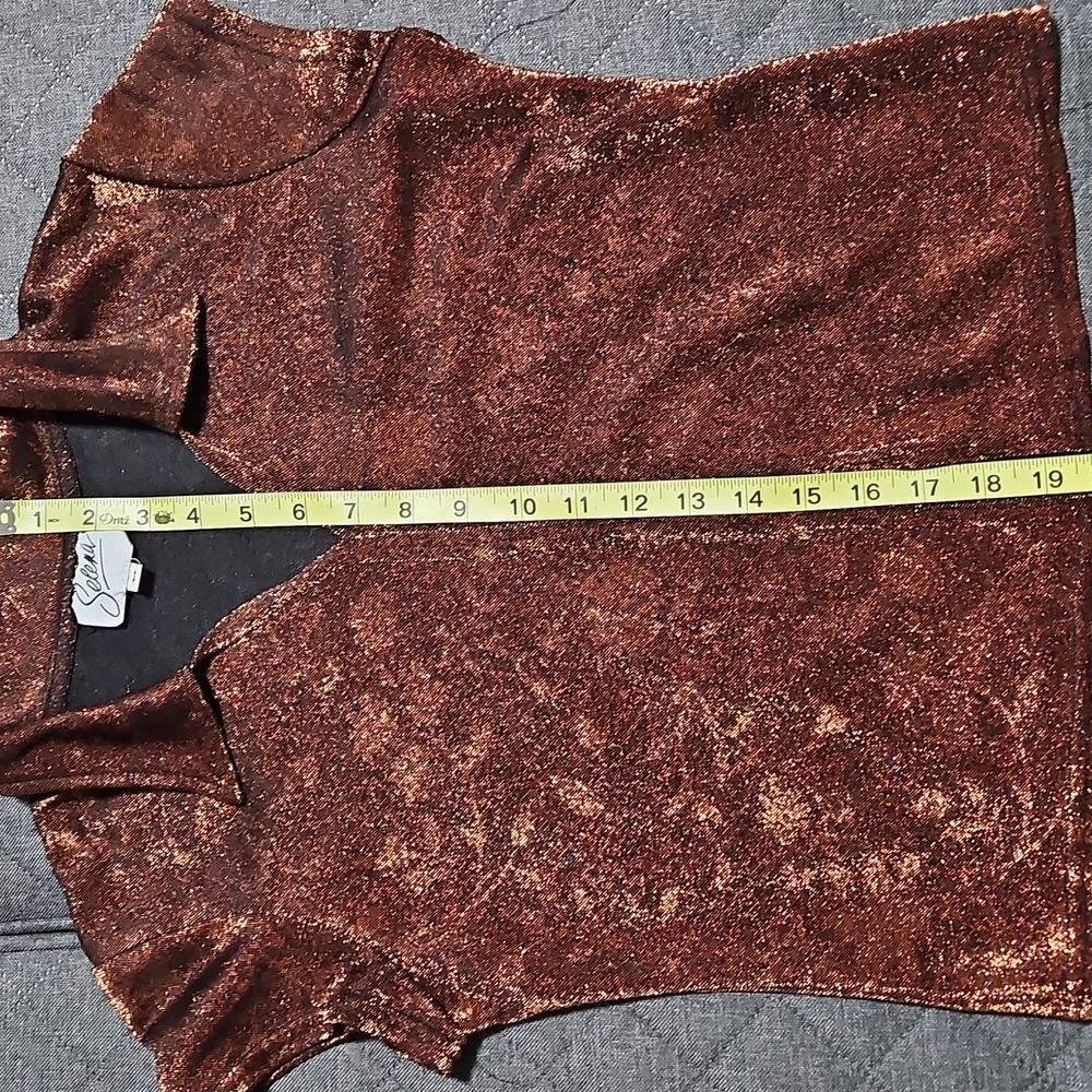 Vintage 90s Selena Shimmering Bronze Short Sleeve Top Medium - Picture 8 of 9